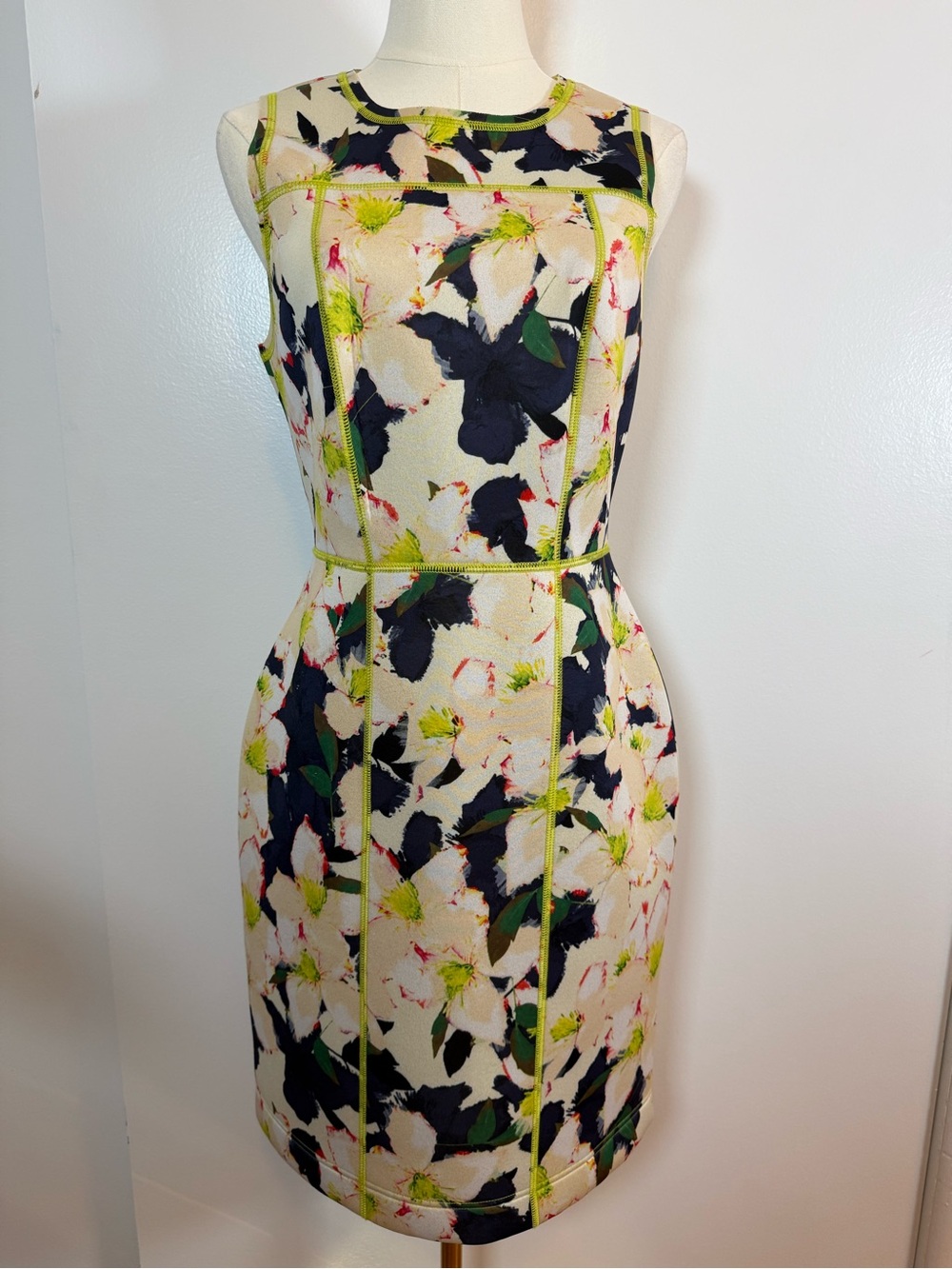 J. Crew Navy, Ivory & Lime Floral Sheath Dress